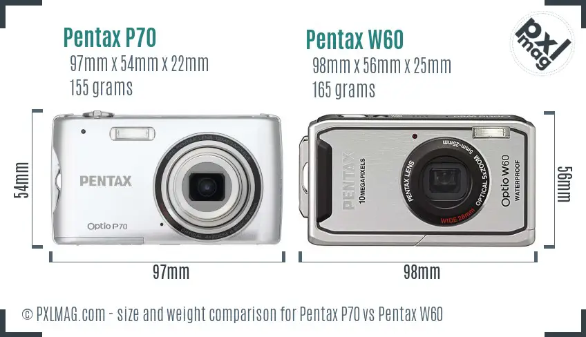 Pentax P70 vs Pentax W60 size comparison