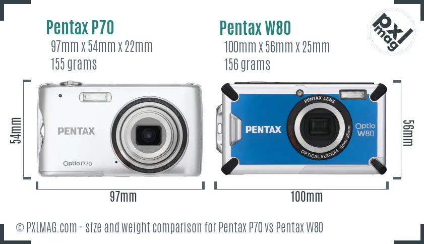 Pentax P70 vs Pentax W80 size comparison