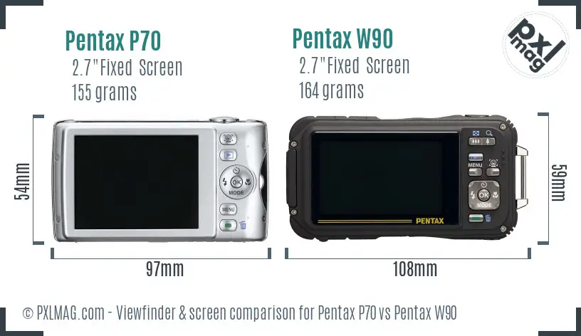 Pentax P70 vs Pentax W90 Screen and Viewfinder comparison
