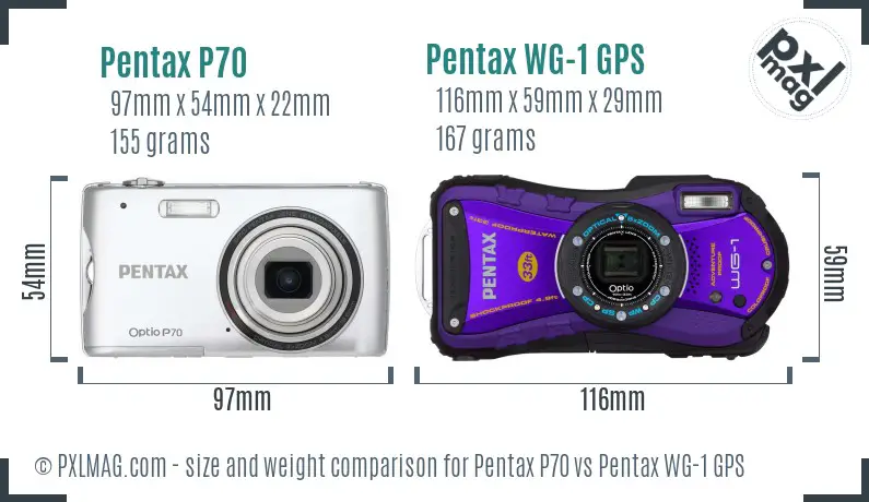 Pentax P70 vs Pentax WG-1 GPS size comparison