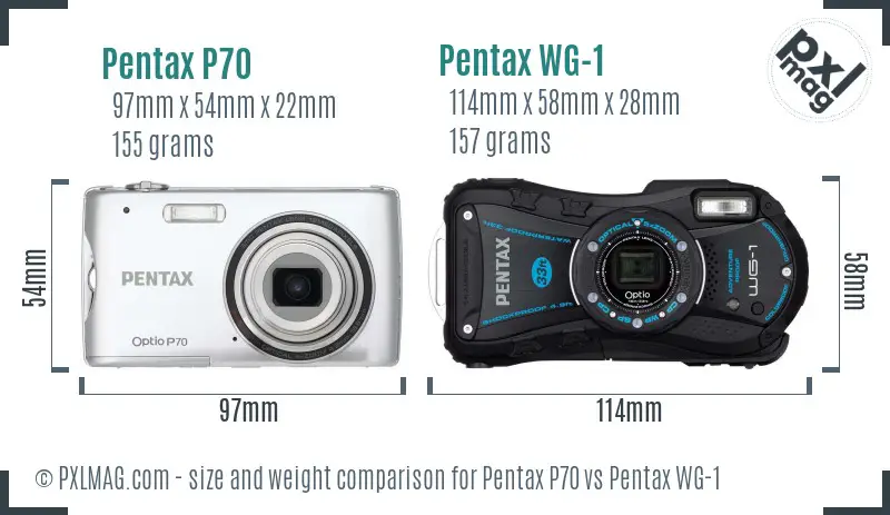Pentax P70 vs Pentax WG-1 size comparison