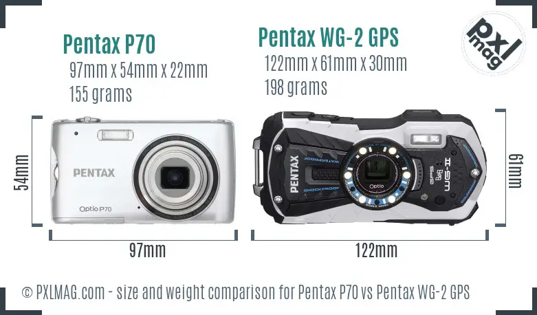 Pentax P70 vs Pentax WG-2 GPS size comparison