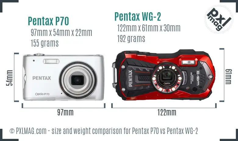 Pentax P70 vs Pentax WG-2 size comparison