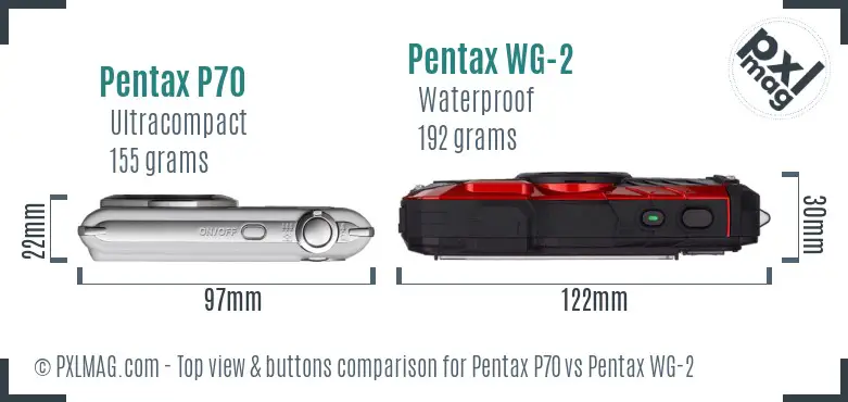 Pentax P70 vs Pentax WG-2 top view buttons comparison