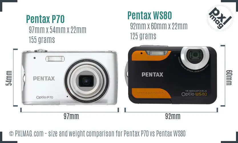 Pentax P70 vs Pentax WS80 size comparison