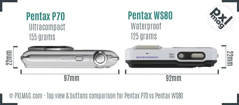 Pentax P70 vs Pentax WS80 top view buttons comparison