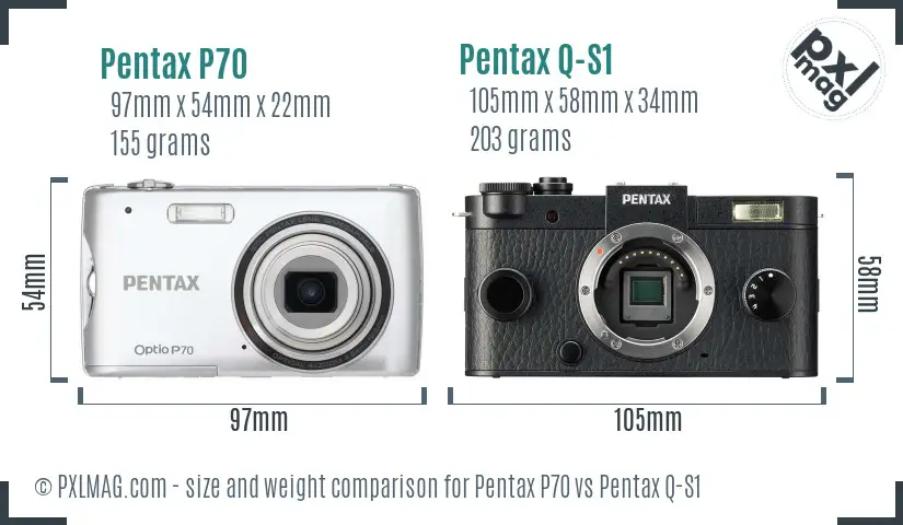 Pentax P70 vs Pentax Q-S1 size comparison