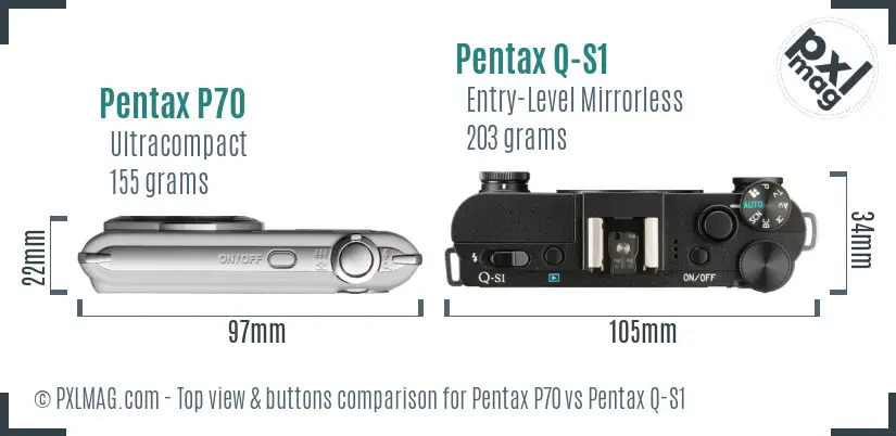 Pentax P70 vs Pentax Q-S1 top view buttons comparison