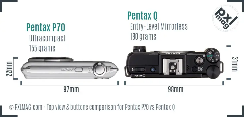 Pentax P70 vs Pentax Q top view buttons comparison
