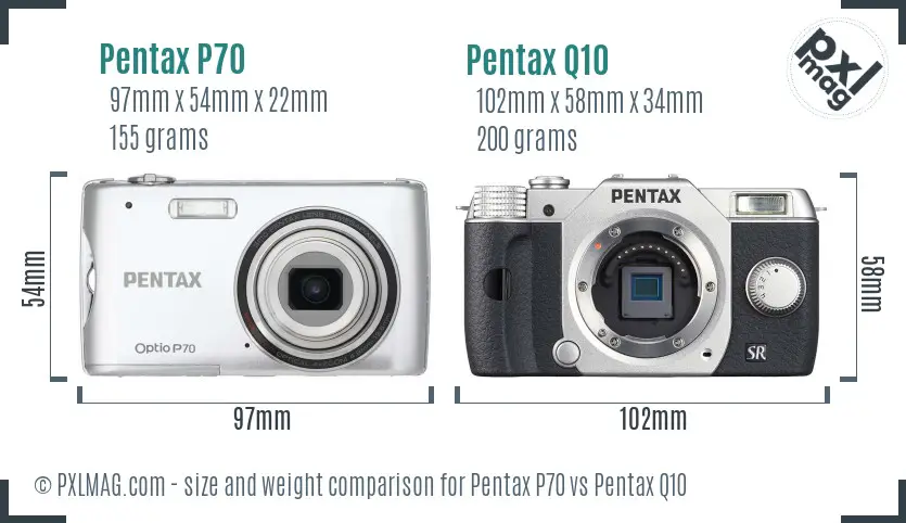 Pentax P70 vs Pentax Q10 size comparison