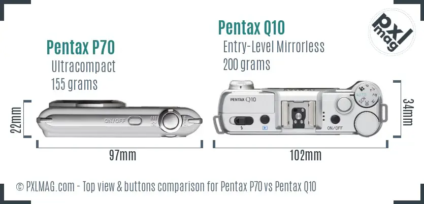 Pentax P70 vs Pentax Q10 top view buttons comparison