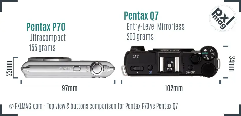Pentax P70 vs Pentax Q7 top view buttons comparison Pentax P70 vs Pentax Q7 top view buttons comparison