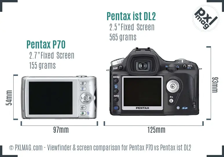 Pentax P70 vs Pentax ist DL2 Screen and Viewfinder comparison