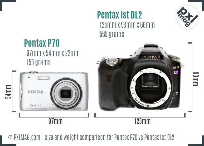 Pentax P70 vs Pentax ist DL2 size comparison