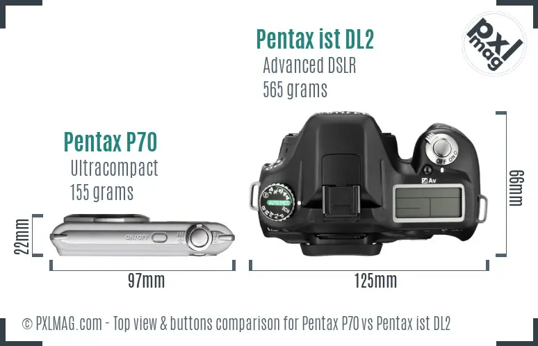 Pentax P70 vs Pentax ist DL2 top view buttons comparison