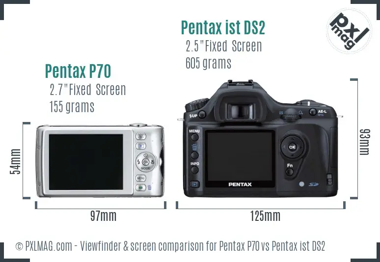 Pentax P70 vs Pentax ist DS2 Screen and Viewfinder comparison