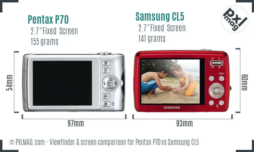 Pentax P70 vs Samsung CL5 Screen and Viewfinder comparison