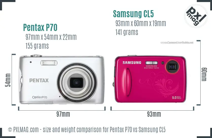 Pentax P70 vs Samsung CL5 size comparison