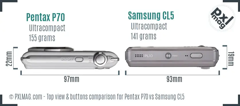 Pentax P70 vs Samsung CL5 top view buttons comparison
