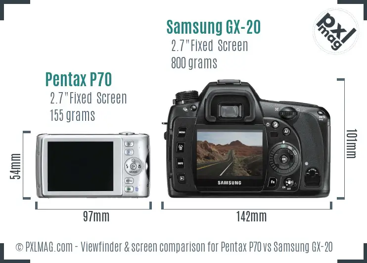 Pentax P70 vs Samsung GX-20 Screen and Viewfinder comparison