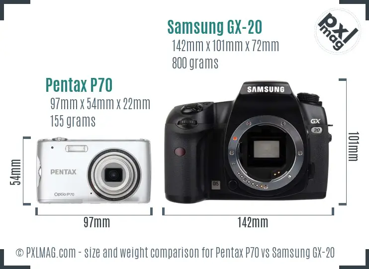 Pentax P70 vs Samsung GX-20 size comparison