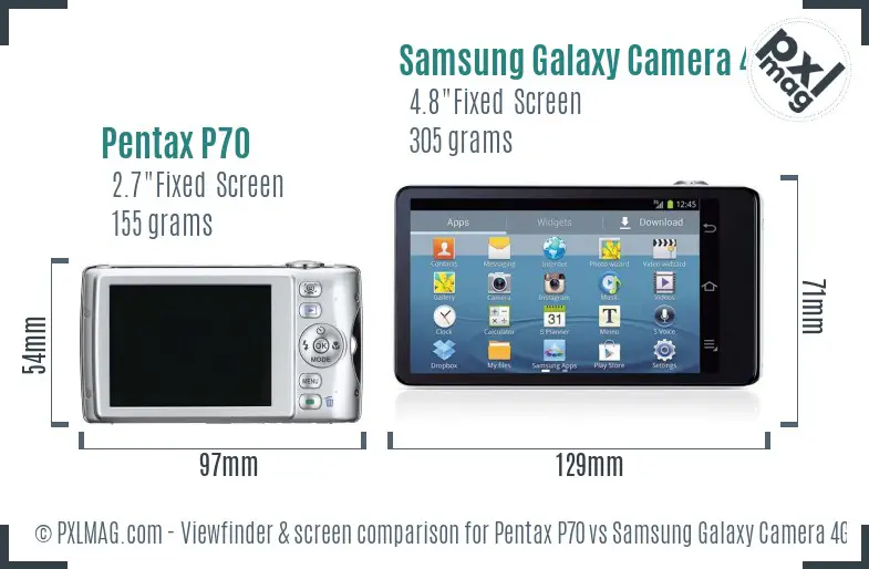 Pentax P70 vs Samsung Galaxy Camera 4G Screen and Viewfinder comparison