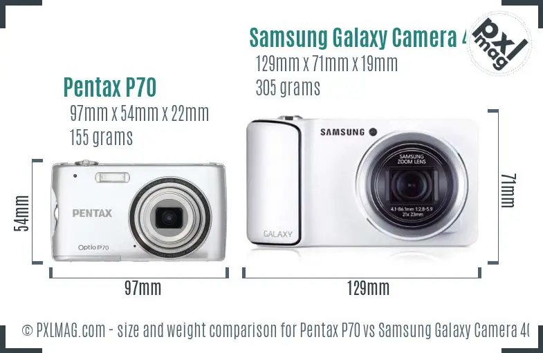 Pentax P70 vs Samsung Galaxy Camera 4G size comparison