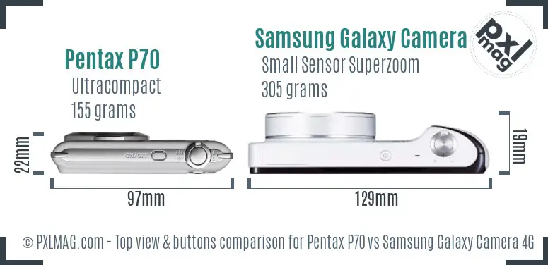 Pentax P70 vs Samsung Galaxy Camera 4G top view buttons comparison