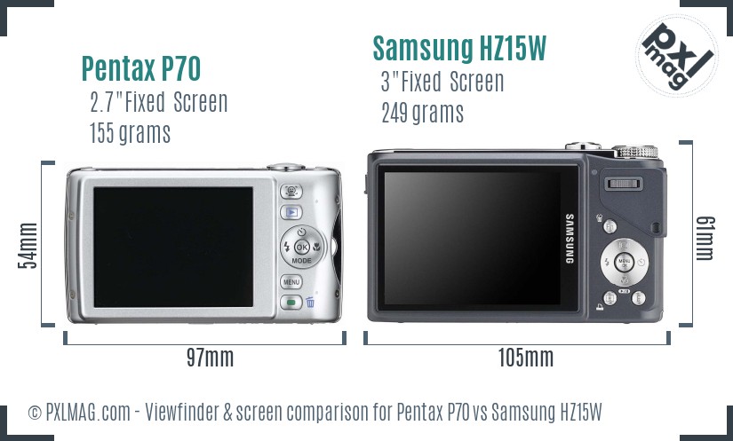 Pentax P70 vs Samsung HZ15W Screen and Viewfinder comparison