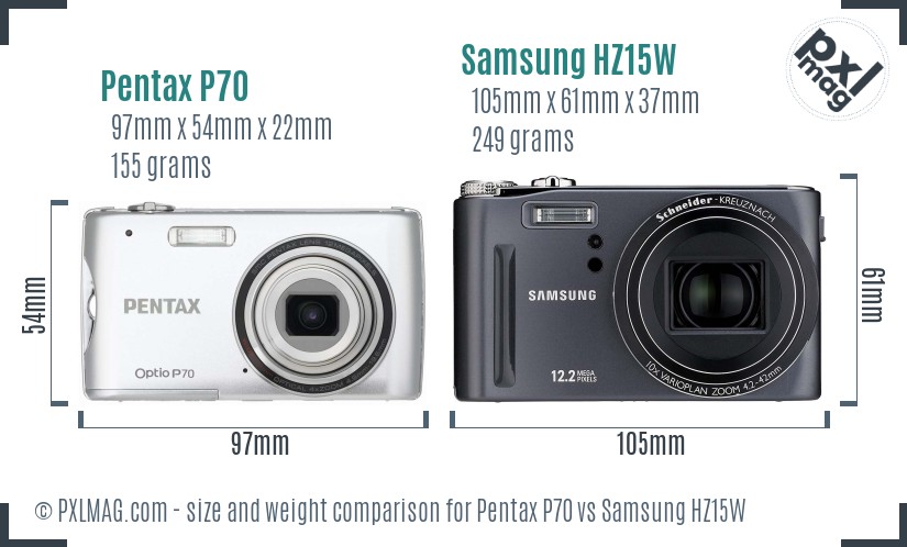 Pentax P70 vs Samsung HZ15W size comparison