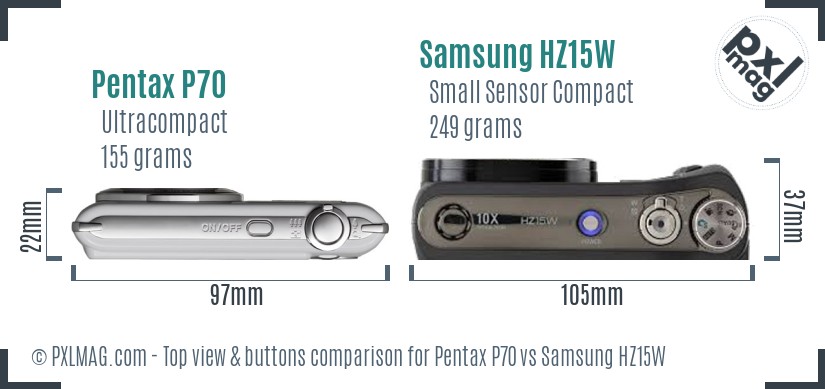 Pentax P70 vs Samsung HZ15W top view buttons comparison