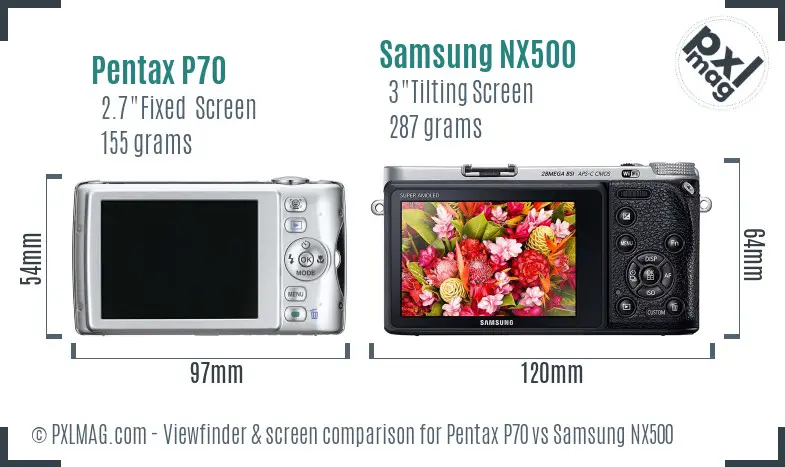 Pentax P70 vs Samsung NX500 Screen and Viewfinder comparison Pentax P70 vs Samsung NX500 Screen and Viewfinder comparison