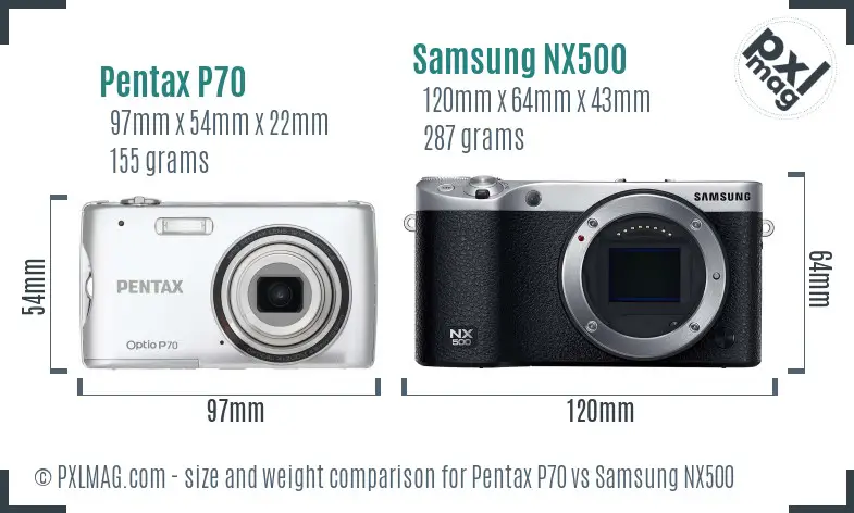 Pentax P70 vs Samsung NX500 size comparison Pentax P70 vs Samsung NX500 size comparison