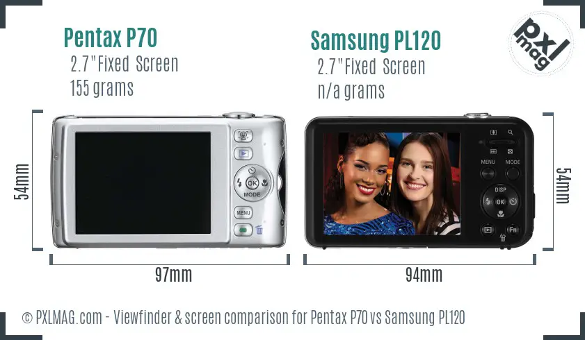 Pentax P70 vs Samsung PL120 Screen and Viewfinder comparison