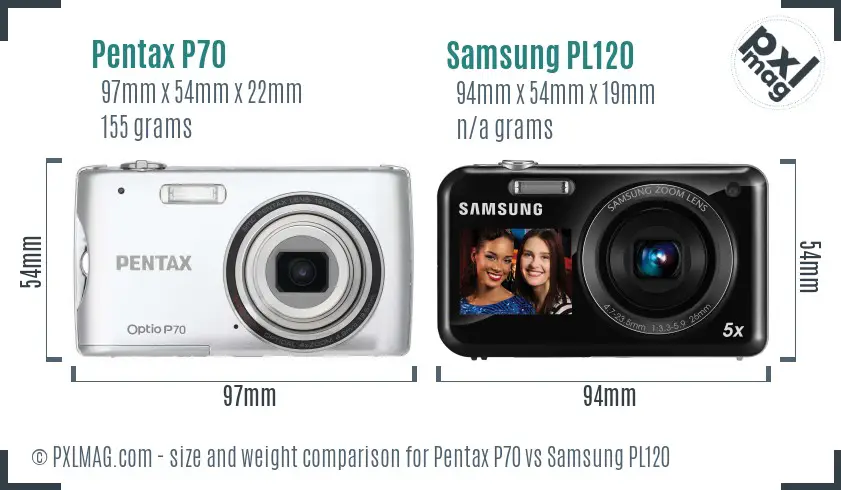 Pentax P70 vs Samsung PL120 size comparison