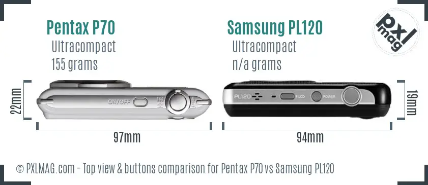 Pentax P70 vs Samsung PL120 top view buttons comparison