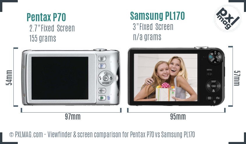 Pentax P70 vs Samsung PL170 Screen and Viewfinder comparison