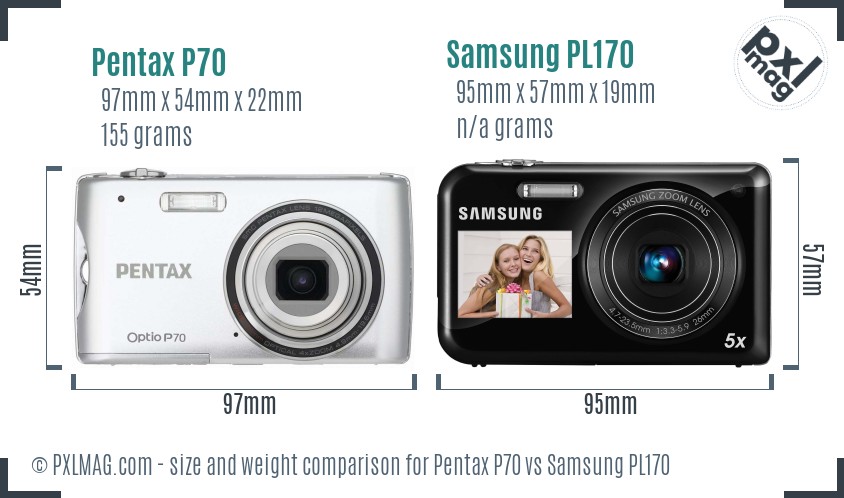 Pentax P70 vs Samsung PL170 size comparison