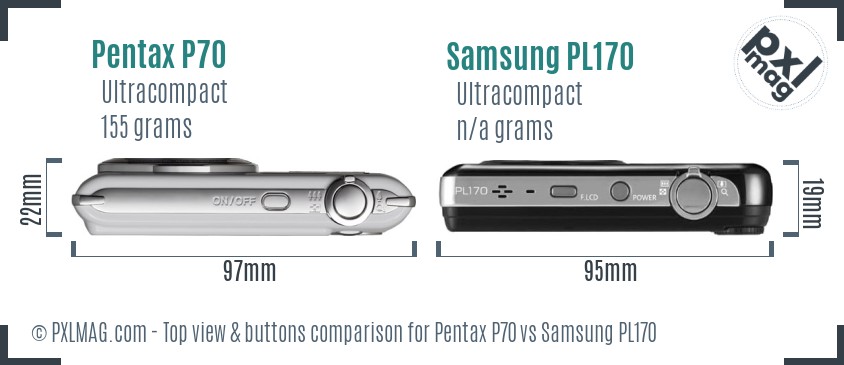 Pentax P70 vs Samsung PL170 top view buttons comparison