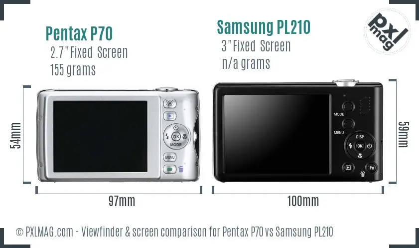 Pentax P70 vs Samsung PL210 Screen and Viewfinder comparison