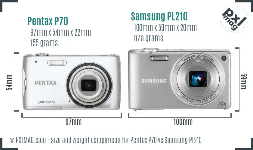 Pentax P70 vs Samsung PL210 size comparison