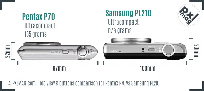 Pentax P70 vs Samsung PL210 top view buttons comparison