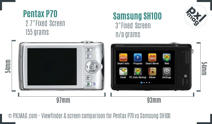 Pentax P70 vs Samsung SH100 Screen and Viewfinder comparison