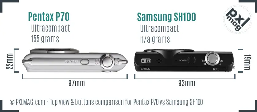 Pentax P70 vs Samsung SH100 top view buttons comparison