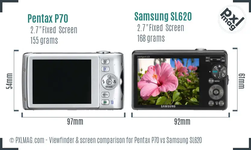 Pentax P70 vs Samsung SL620 Screen and Viewfinder comparison
