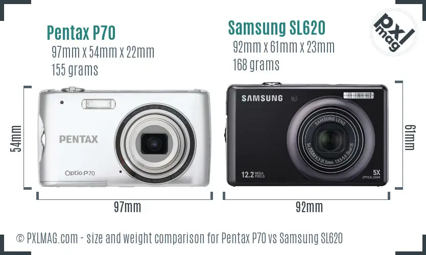 Pentax P70 vs Samsung SL620 size comparison