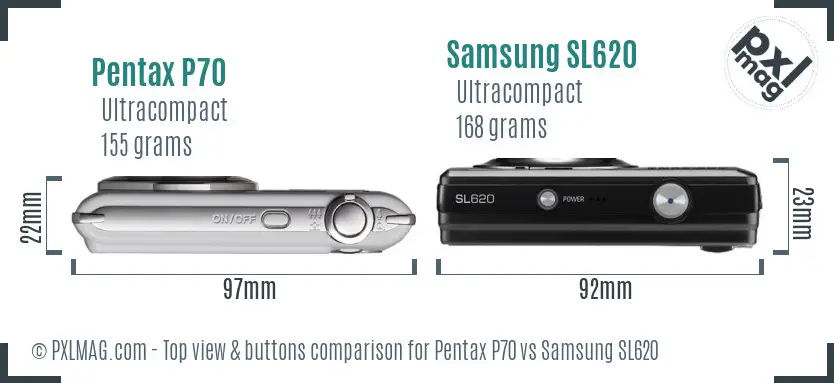 Pentax P70 vs Samsung SL620 top view buttons comparison