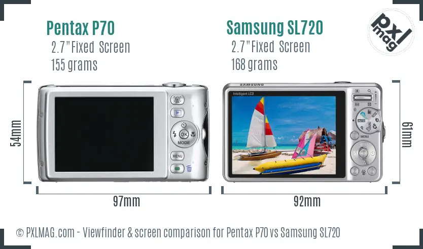 Pentax P70 vs Samsung SL720 Screen and Viewfinder comparison