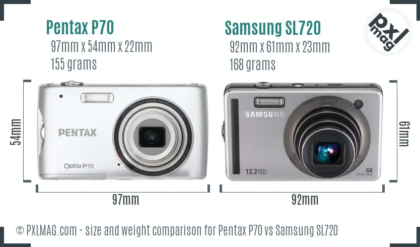 Pentax P70 vs Samsung SL720 size comparison Pentax P70 vs Samsung SL720 size comparison
