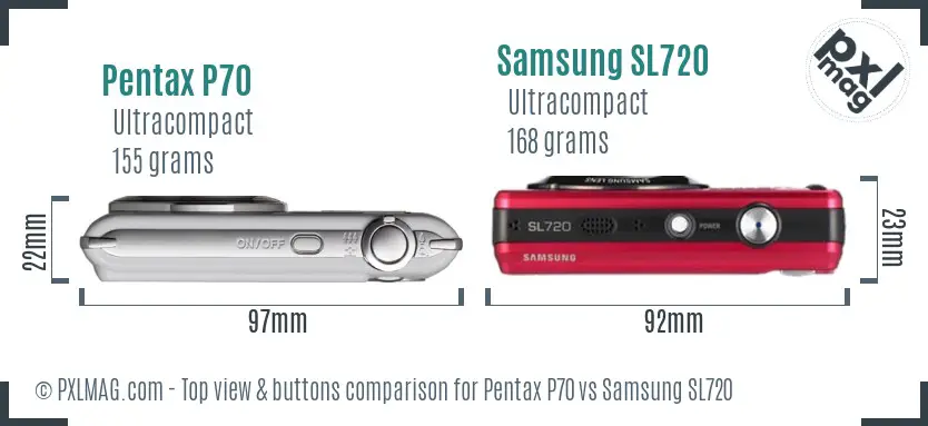 Pentax P70 vs Samsung SL720 top view buttons comparison